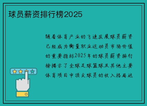球员薪资排行榜2025
